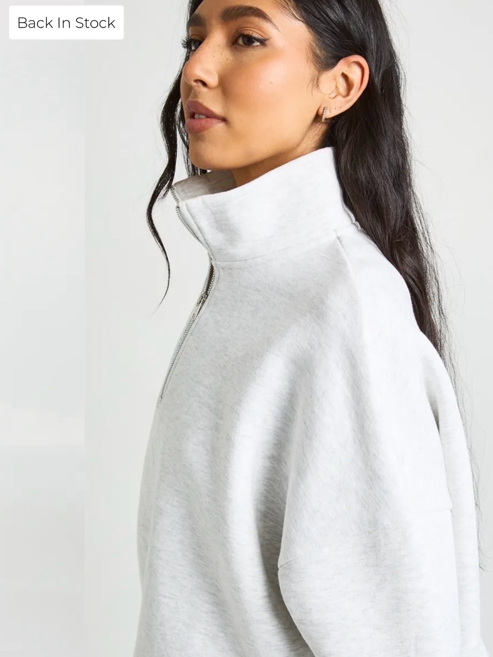 White Quarter-Zip Funnel Neck Women's Sweater